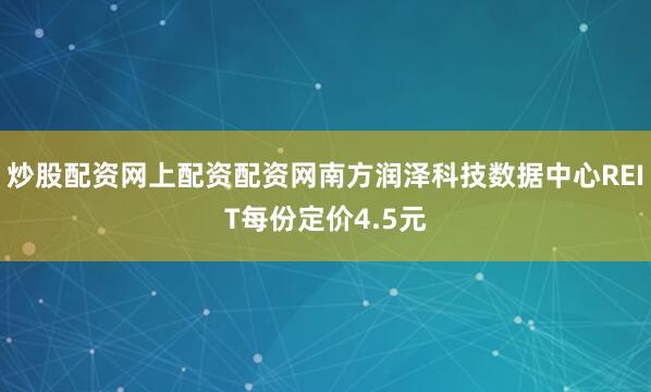 炒股配资网上配资配资网南方润泽科技数据中心REIT每份定价4.5元